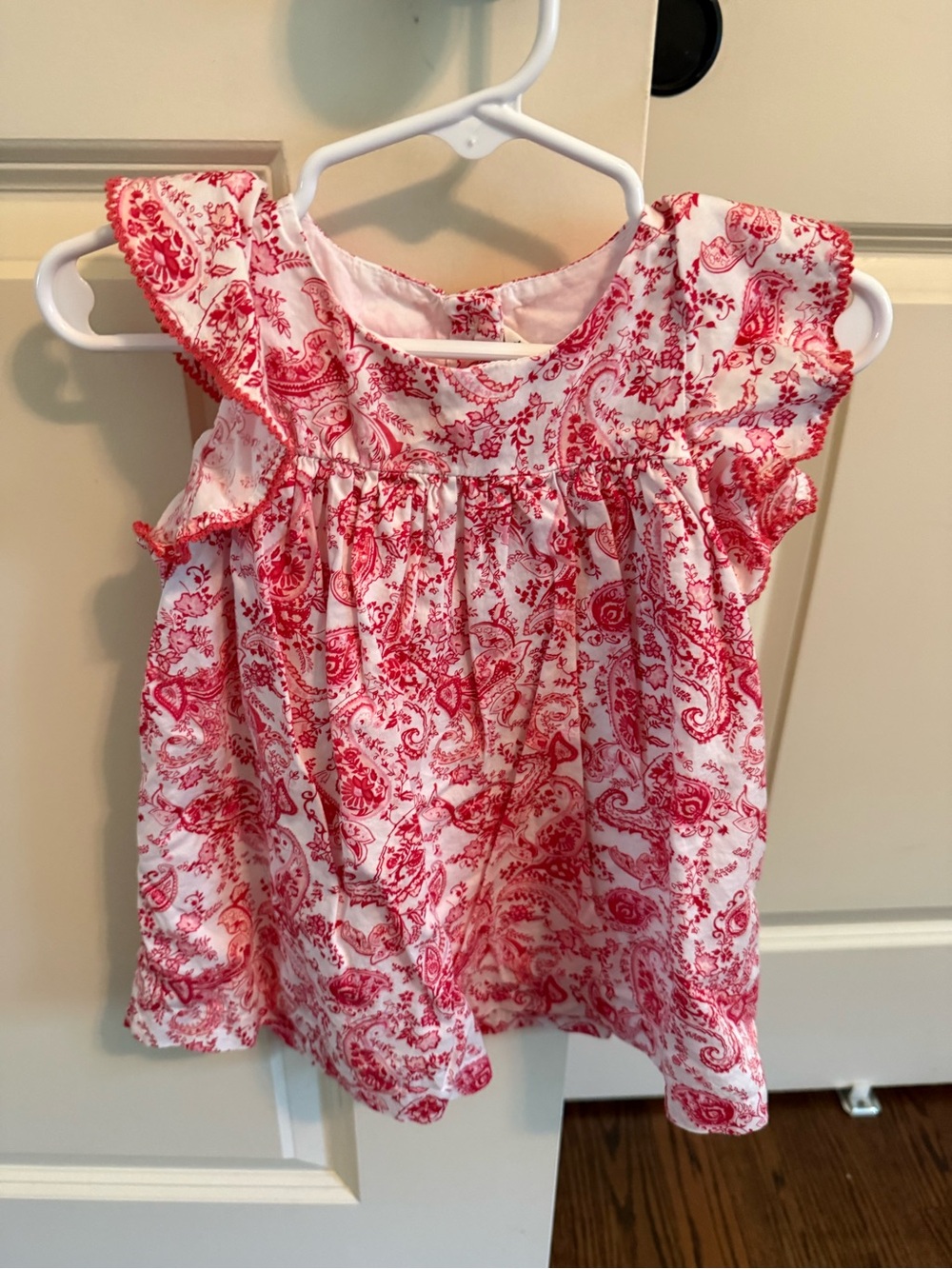 Janie and Jack White Top with Pink Paisley Print and Flutter Sleeves